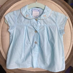 Vintage Jacadi sz 6m (67 cm) Peter Pan collared embroidered blouse Ric rac trim